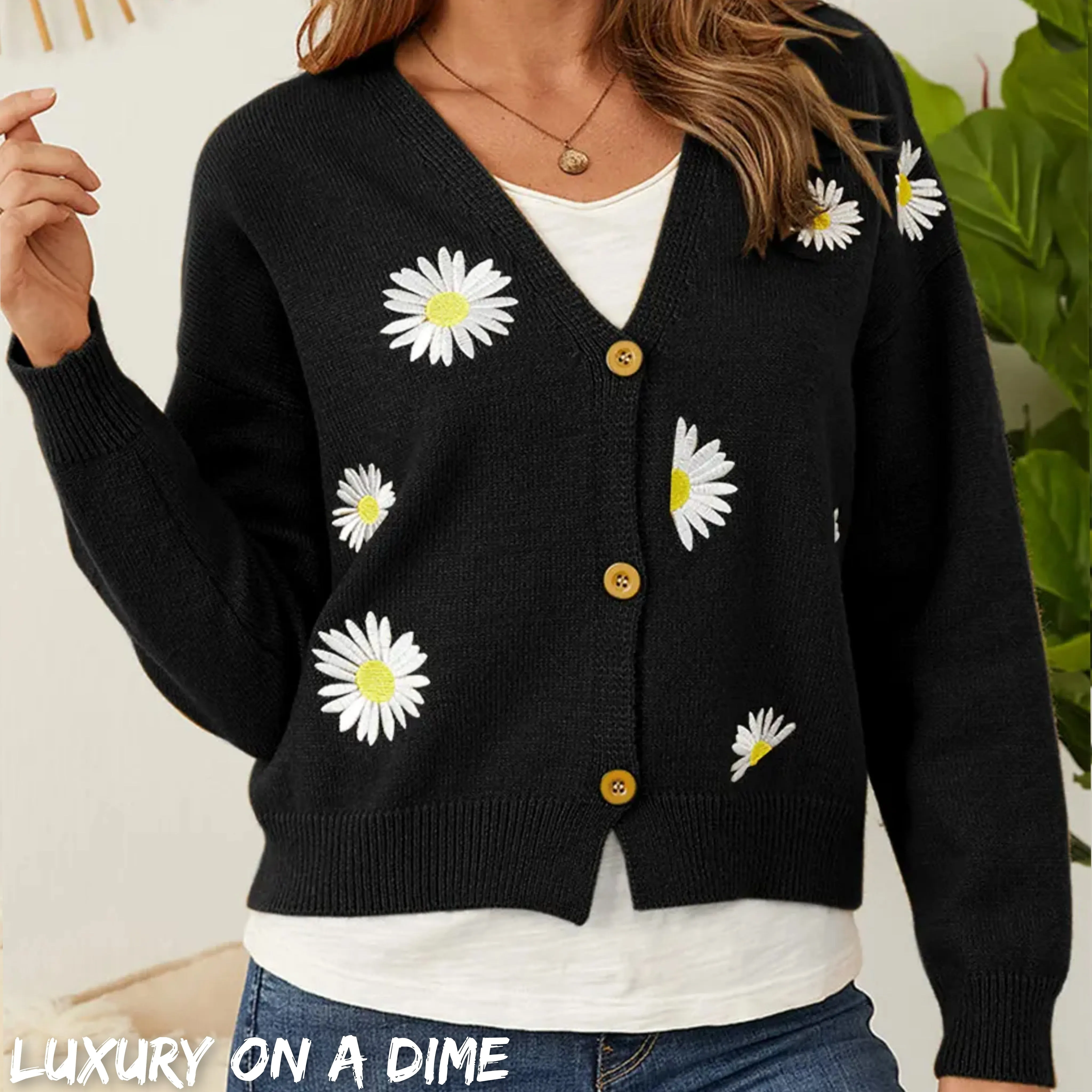 Floral Embroidered Cropped Classic Knit Button Front Retro Long Sleeve Soft Cardigan