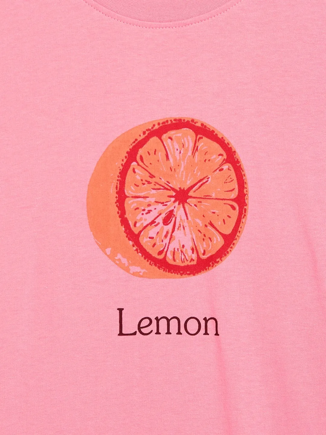 Girls Pink Lemon Print T-Shirt Dress