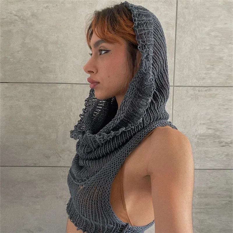 Hat Hood High Collar Crop Hoodie Tops Women Women Punk Gothic Sweater Vest Coat Halloween Horror Costume Y2K Crop Top For Adult