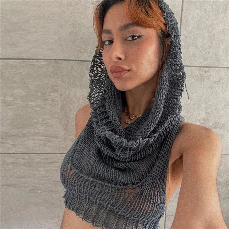 Hat Hood High Collar Crop Hoodie Tops Women Women Punk Gothic Sweater Vest Coat Halloween Horror Costume Y2K Crop Top For Adult