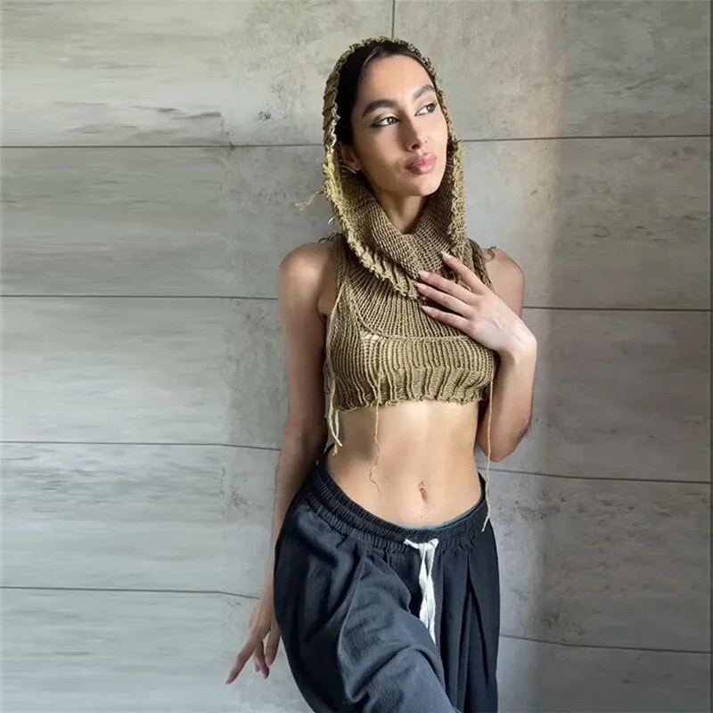 Hat Hood High Collar Crop Hoodie Tops Women Women Punk Gothic Sweater Vest Coat Halloween Horror Costume Y2K Crop Top For Adult