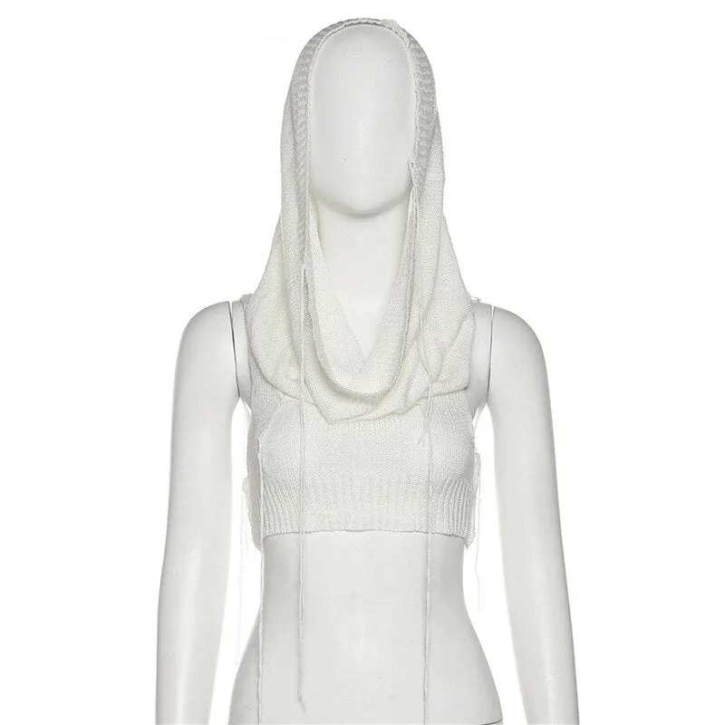 Hat Hood High Collar Crop Hoodie Tops Women Women Punk Gothic Sweater Vest Coat Halloween Horror Costume Y2K Crop Top For Adult