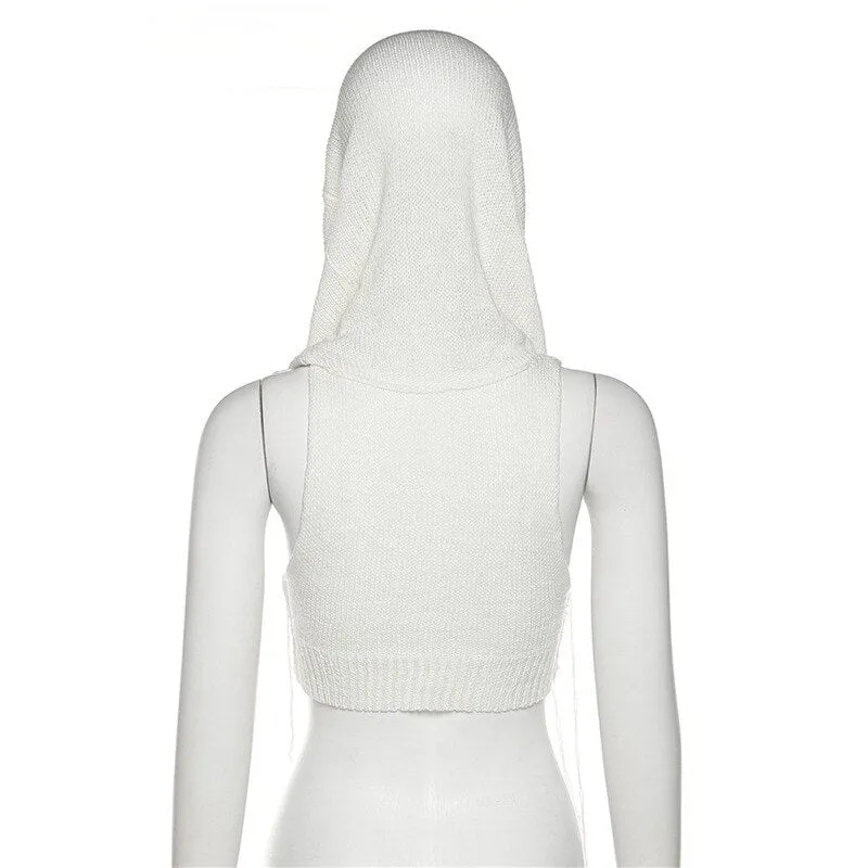 Hat Hood High Collar Crop Hoodie Tops Women Women Punk Gothic Sweater Vest Coat Halloween Horror Costume Y2K Crop Top For Adult