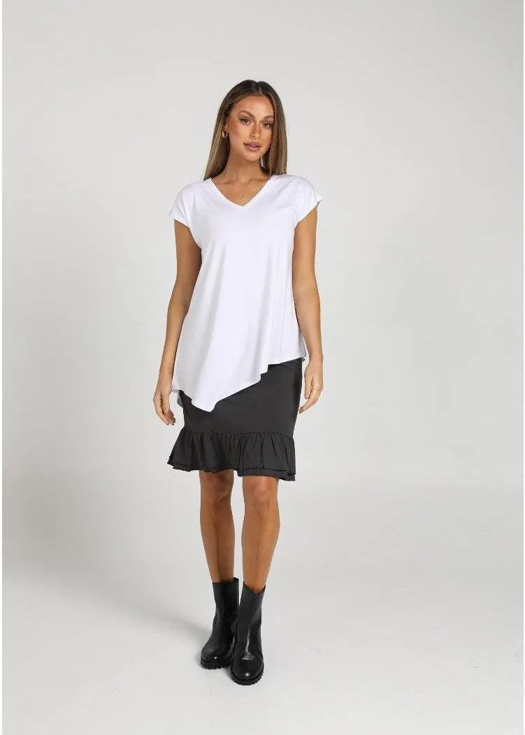 Holiday Asymmetrical Bamboo V-Neck T-Shirt - White
