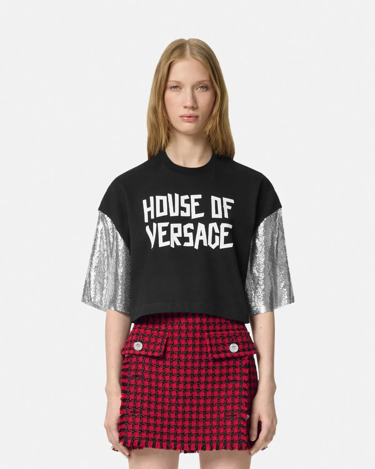 House of Versace Metal Mesh Crop T-Shirt