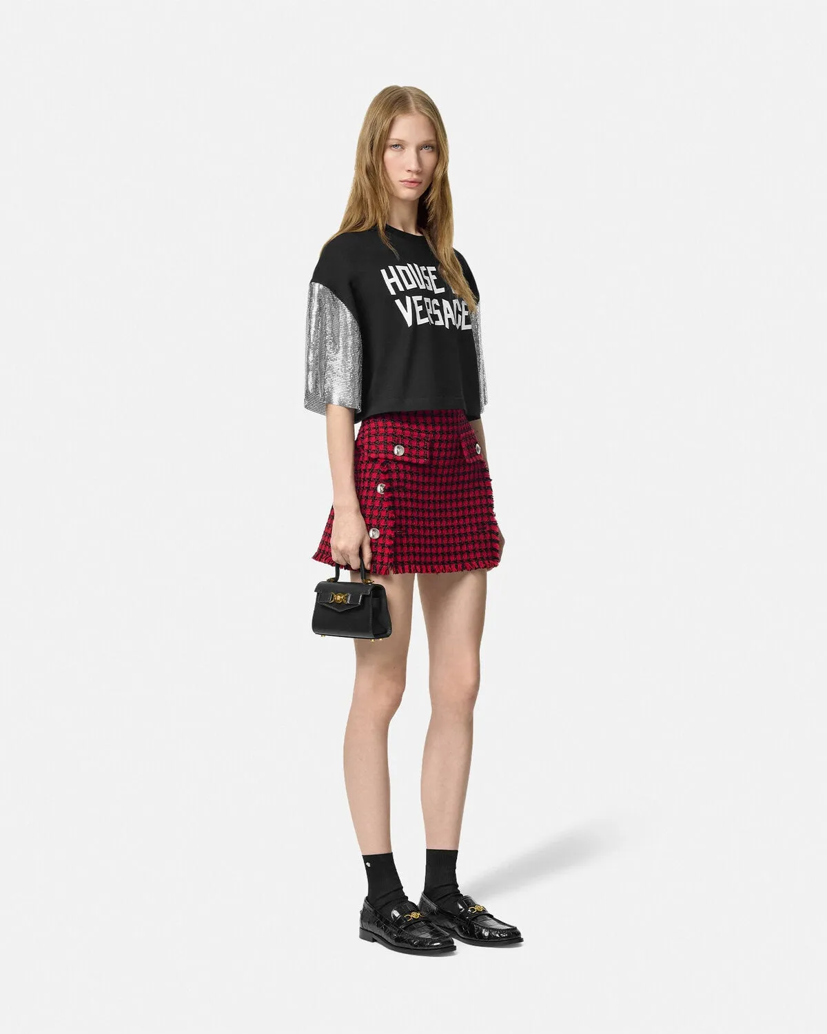 House of Versace Metal Mesh Crop T-Shirt