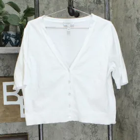Isaac Mizrahi Live! Essentials Cropped Cardigan Sweater White Large