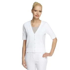 Isaac Mizrahi Live! Women's Essentials Cropped Cardigan Sweater White Large