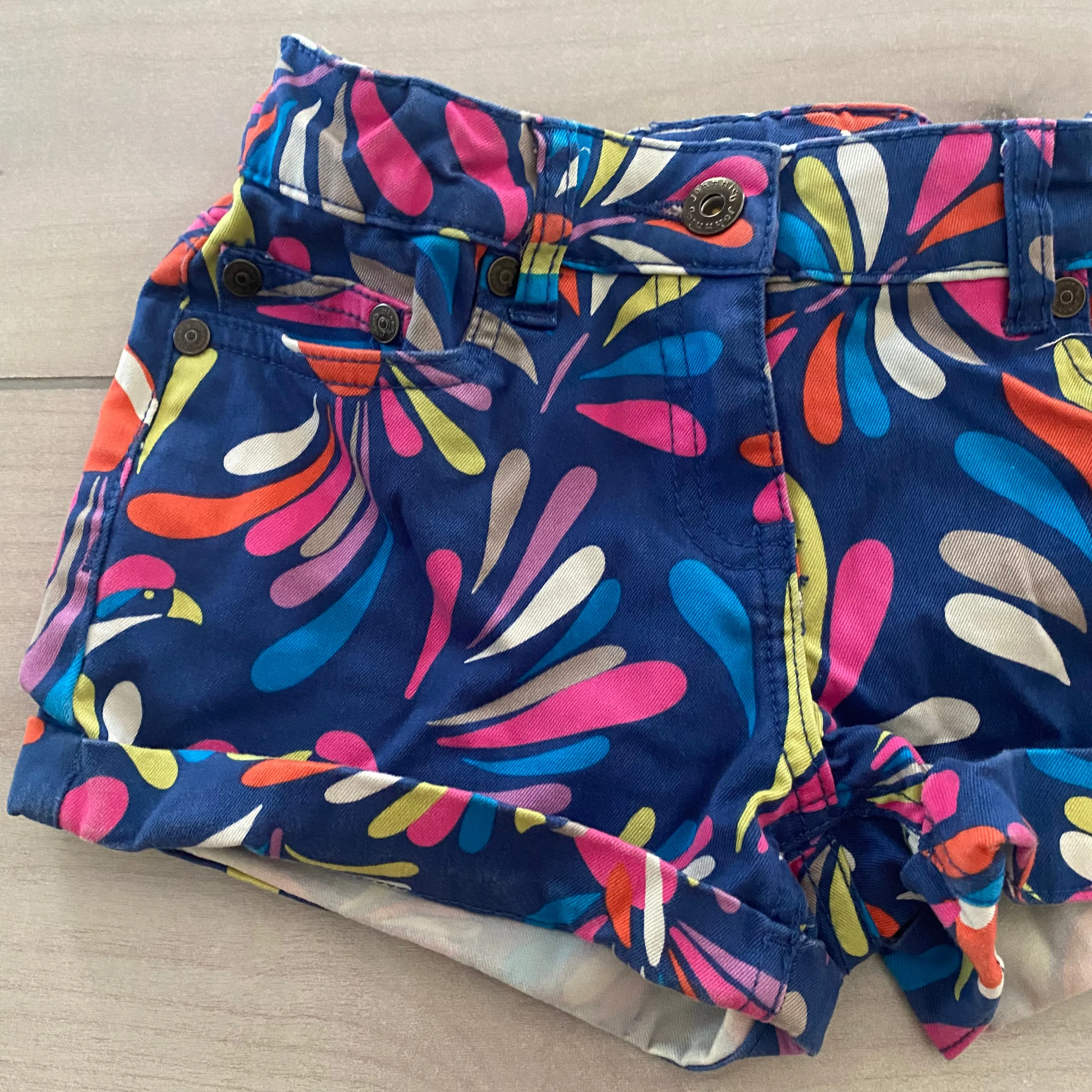 Johnnie B Girls Colorful Bird Pattern Denim Cuffed Shorts