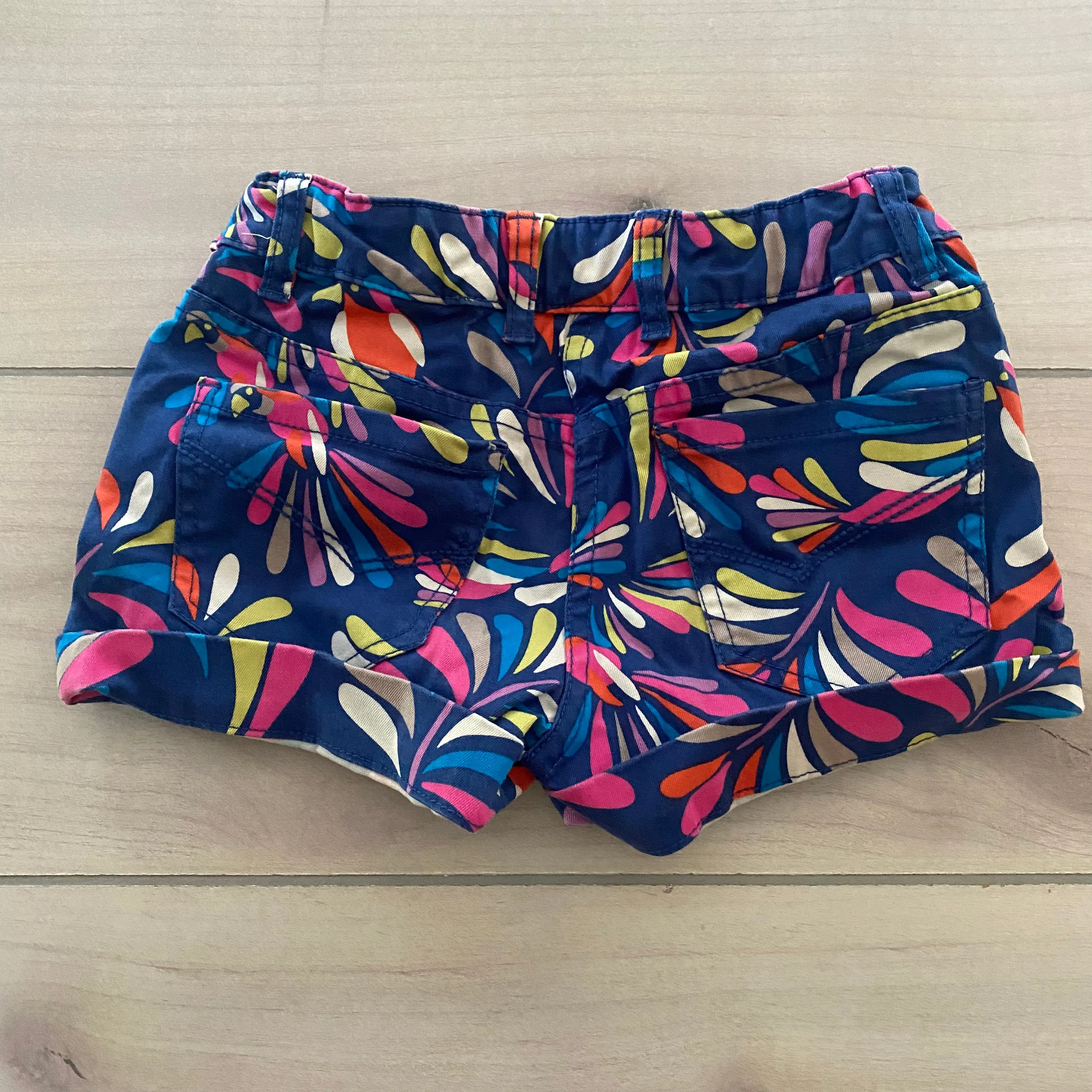 Johnnie B Girls Colorful Bird Pattern Denim Cuffed Shorts