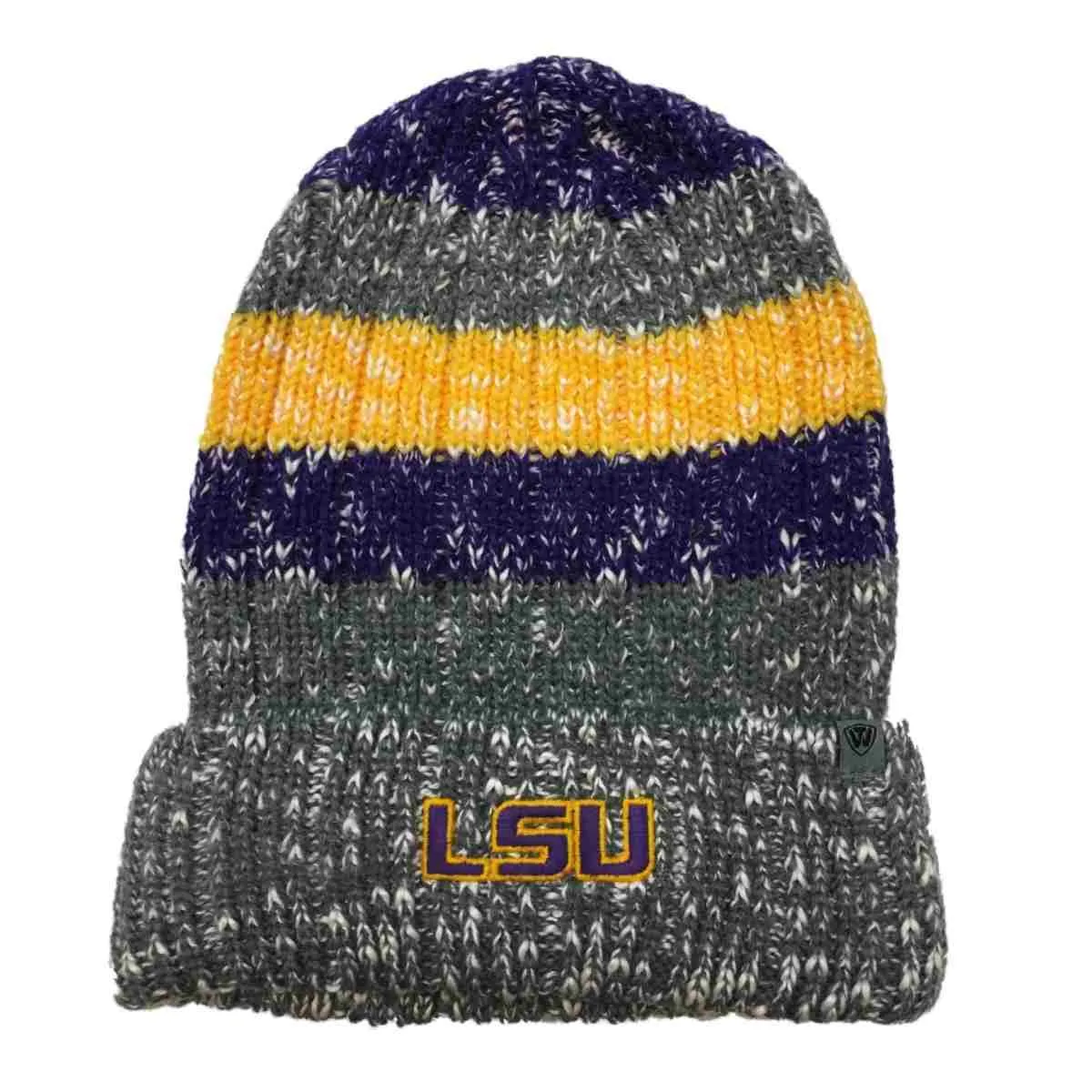 LSU Tigers TOW Gray Purple Yellow Thick Acrylic Knit Cuffed Skull Beanie Hat Cap