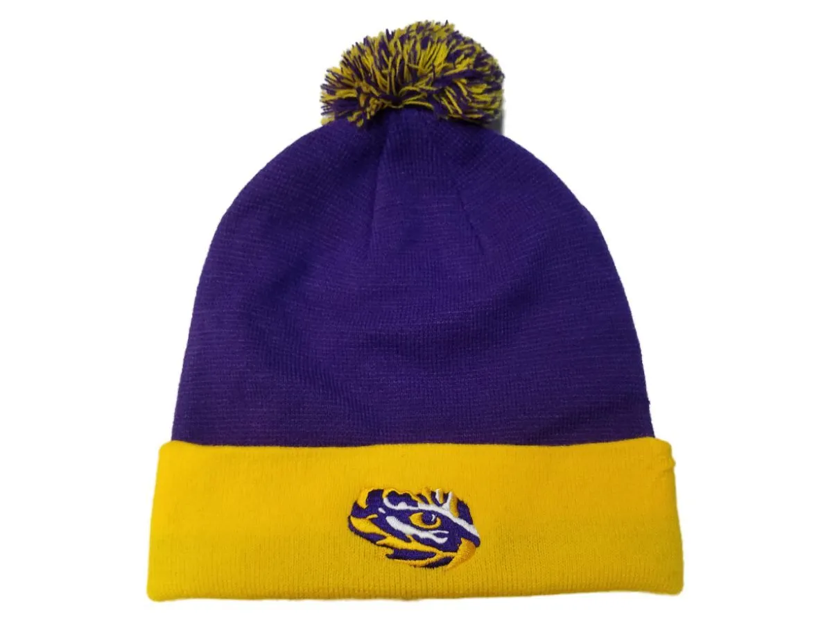 LSU Tigers TOW Purple & Yellow Acrylic Knit Cuffed Beanie Hat Cap with Poof Ball