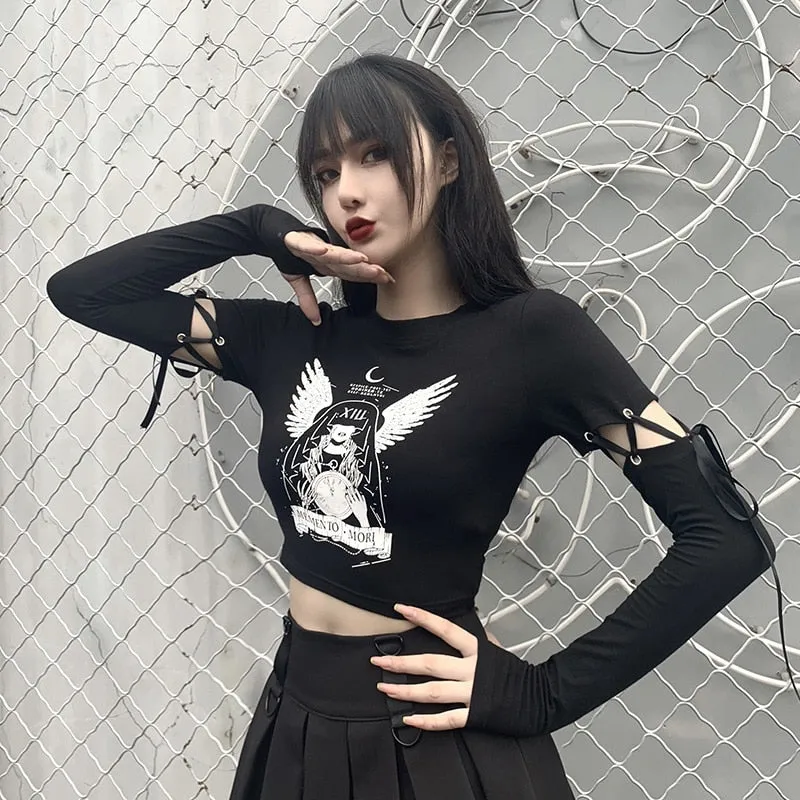Memento Mori Lace Up Crop Top