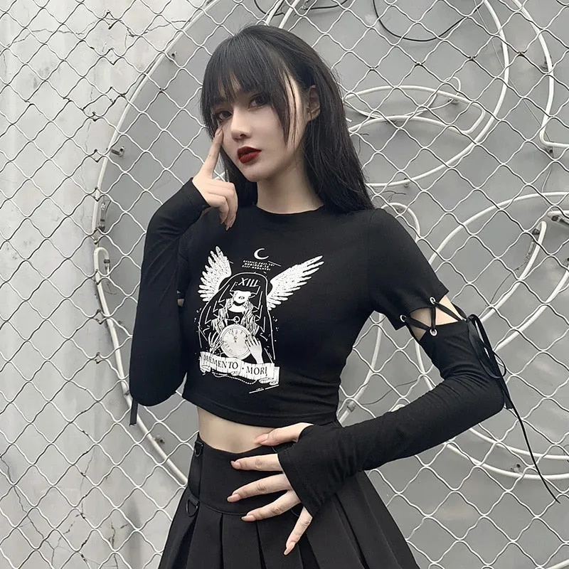 Memento Mori Lace Up Crop Top