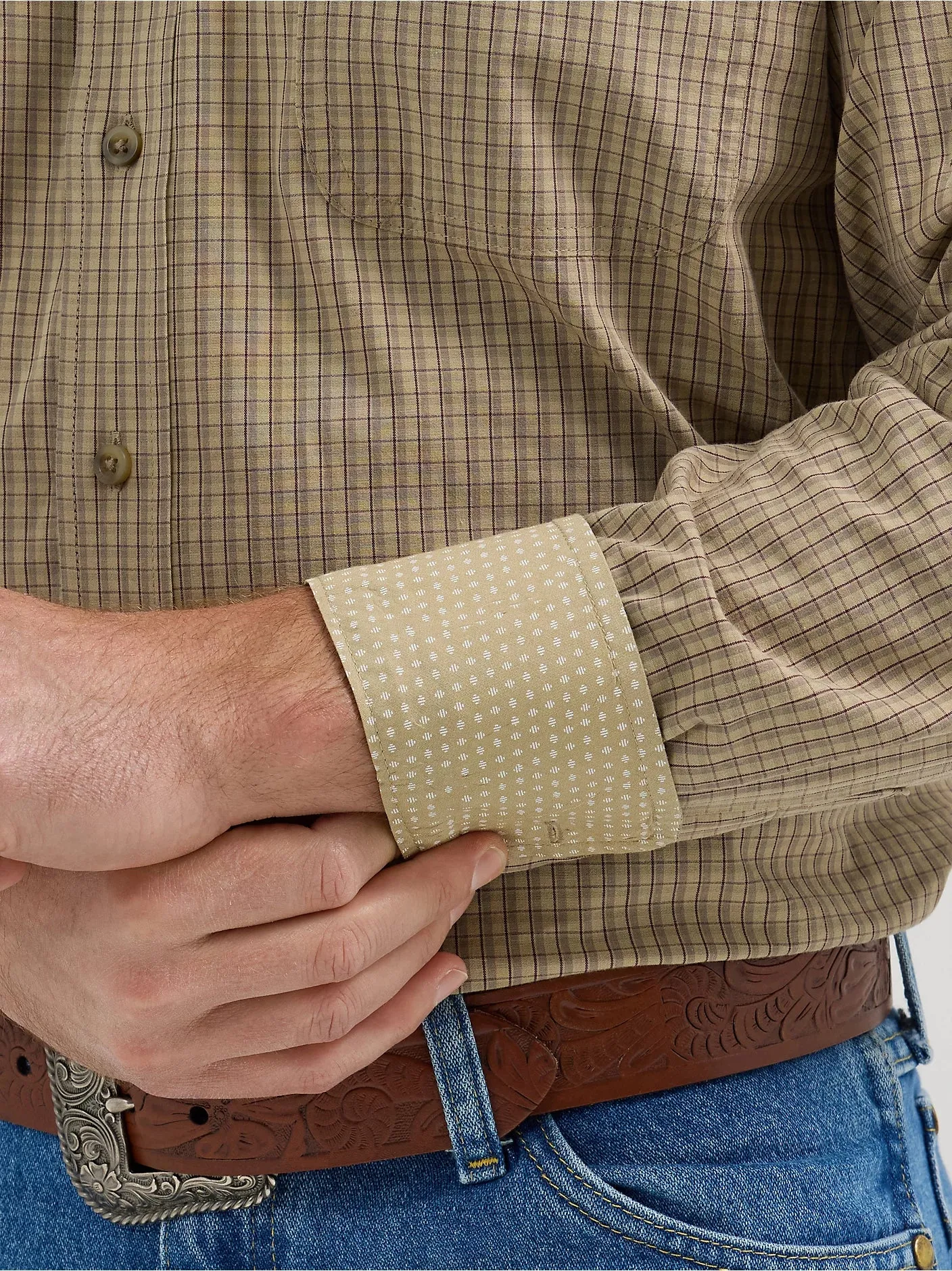 Men's Wrangler George Strait Tan Check Long Sleeve Button Down Shirt