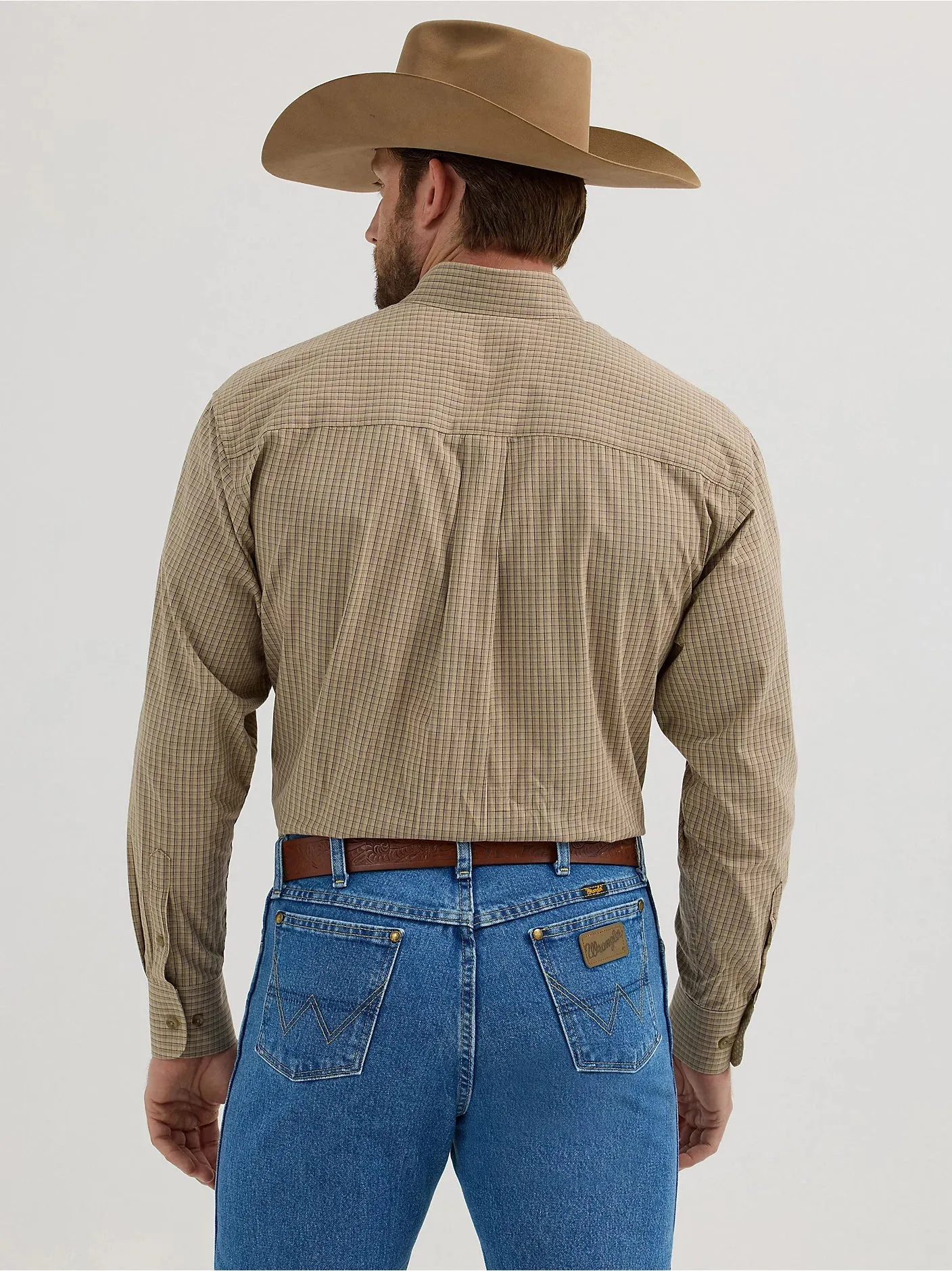 Men's Wrangler George Strait Tan Check Long Sleeve Button Down Shirt