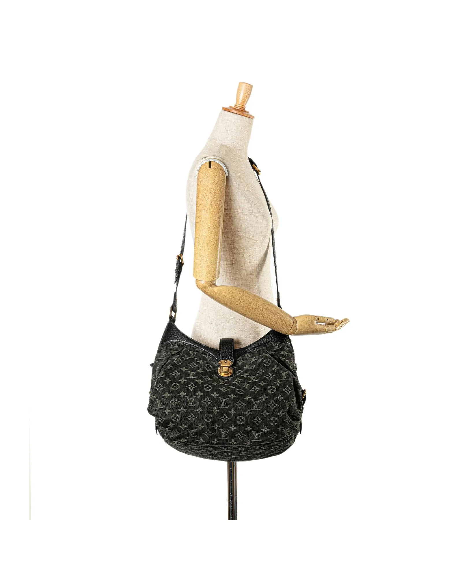 Monogram Denim Bag with Leather Trim and Adjustable Strap