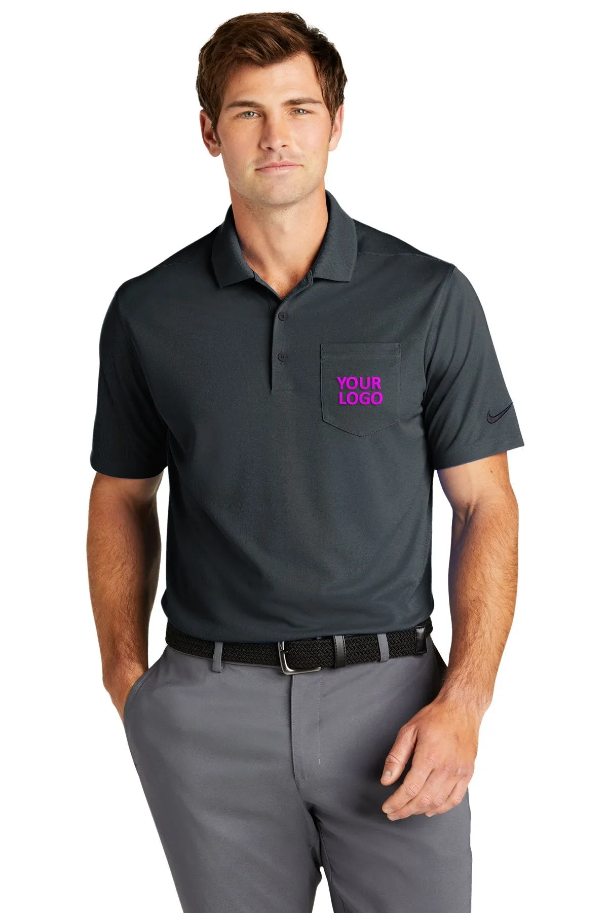 Nike Dri-FIT Micro Pique Custom Pocket Polos, Anthracite