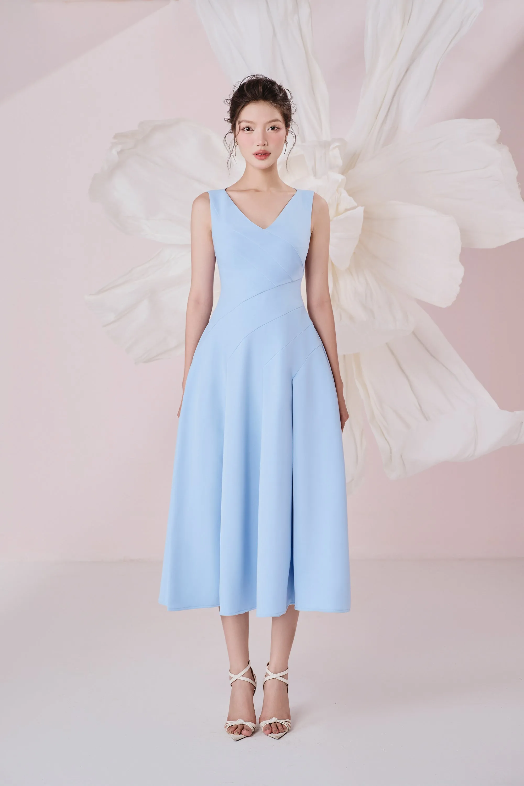 Opal A-line V-Neck Cotton Knitted Calf Length Dress