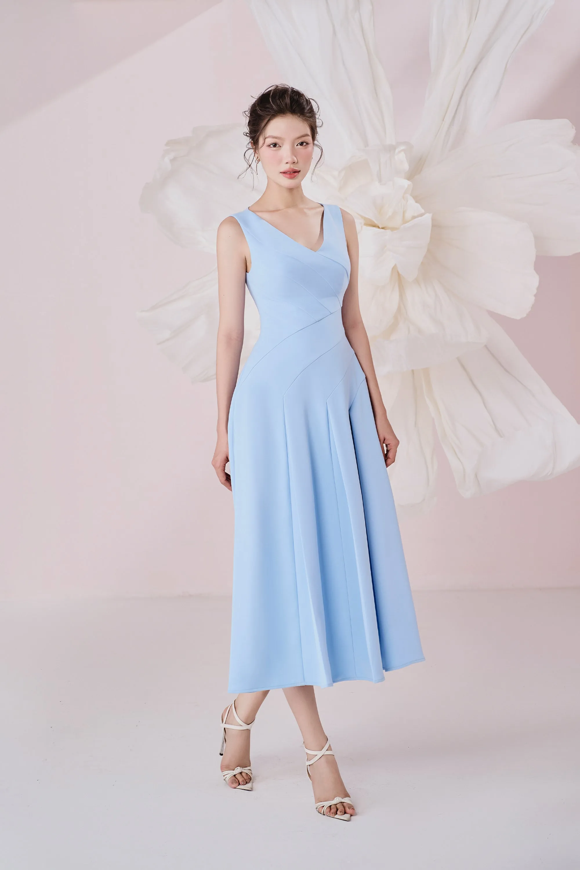 Opal A-line V-Neck Cotton Knitted Calf Length Dress