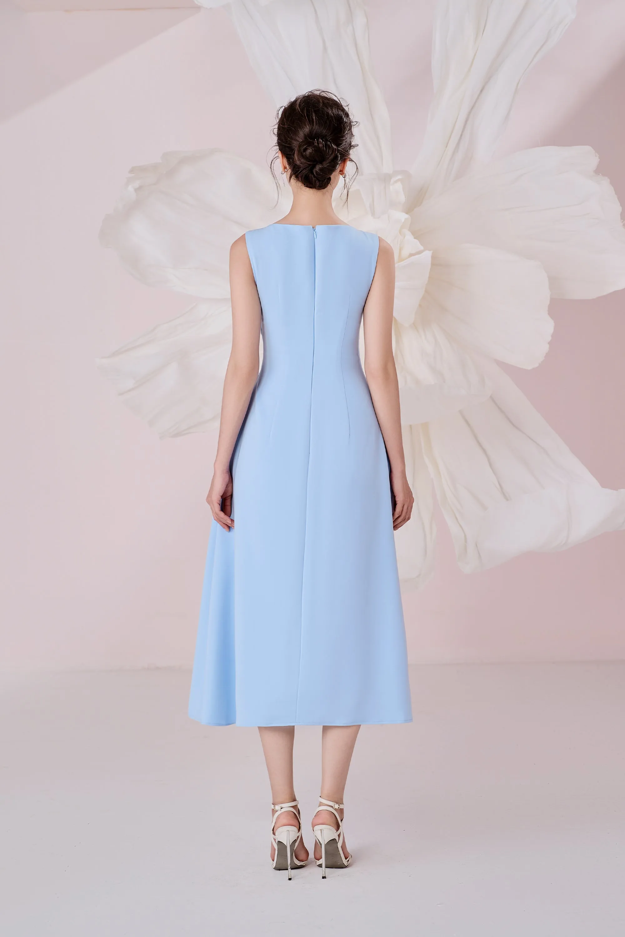 Opal A-line V-Neck Cotton Knitted Calf Length Dress