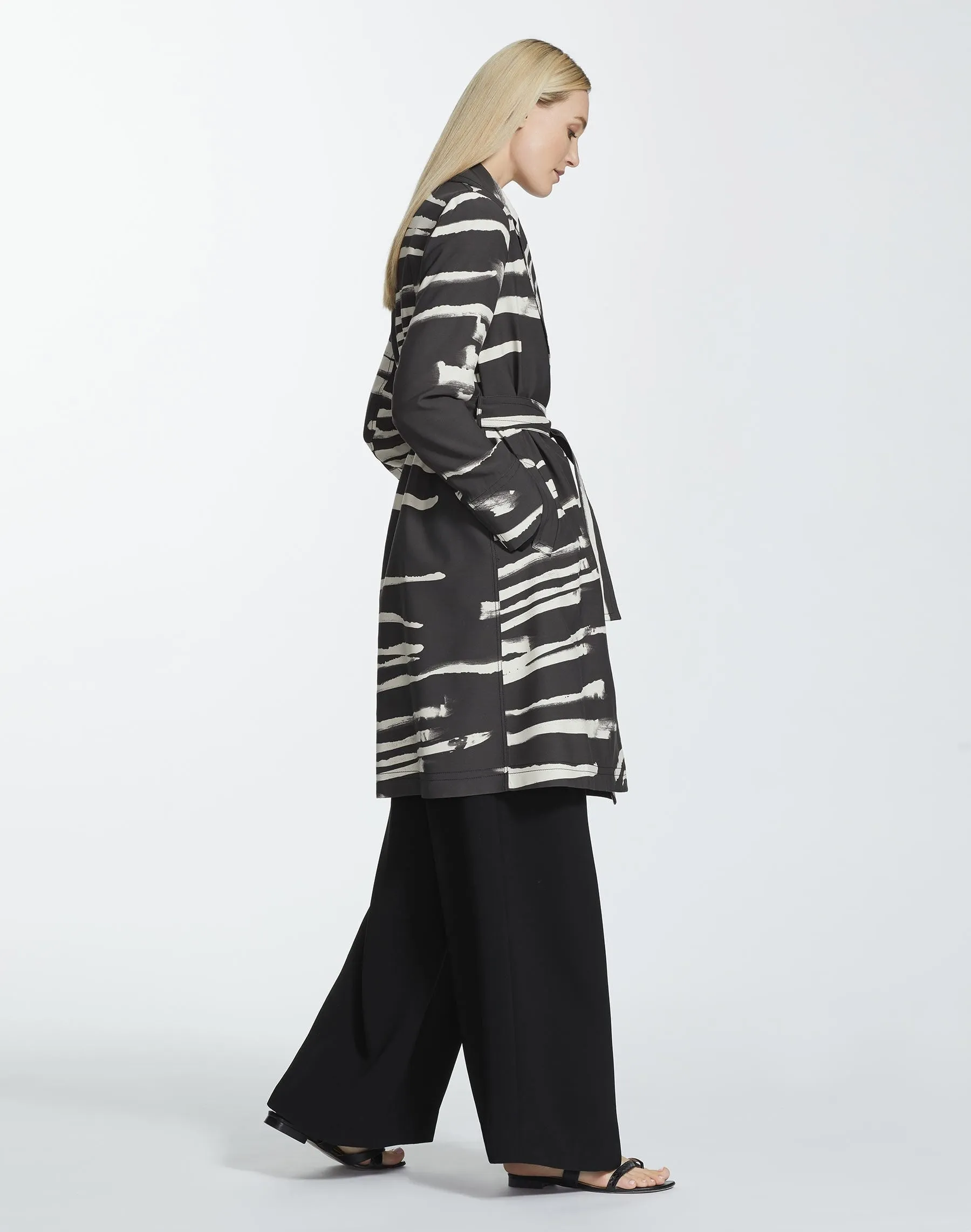 Painted Zebra Stripe Print Drape Cloth Mayfair Trench Coat