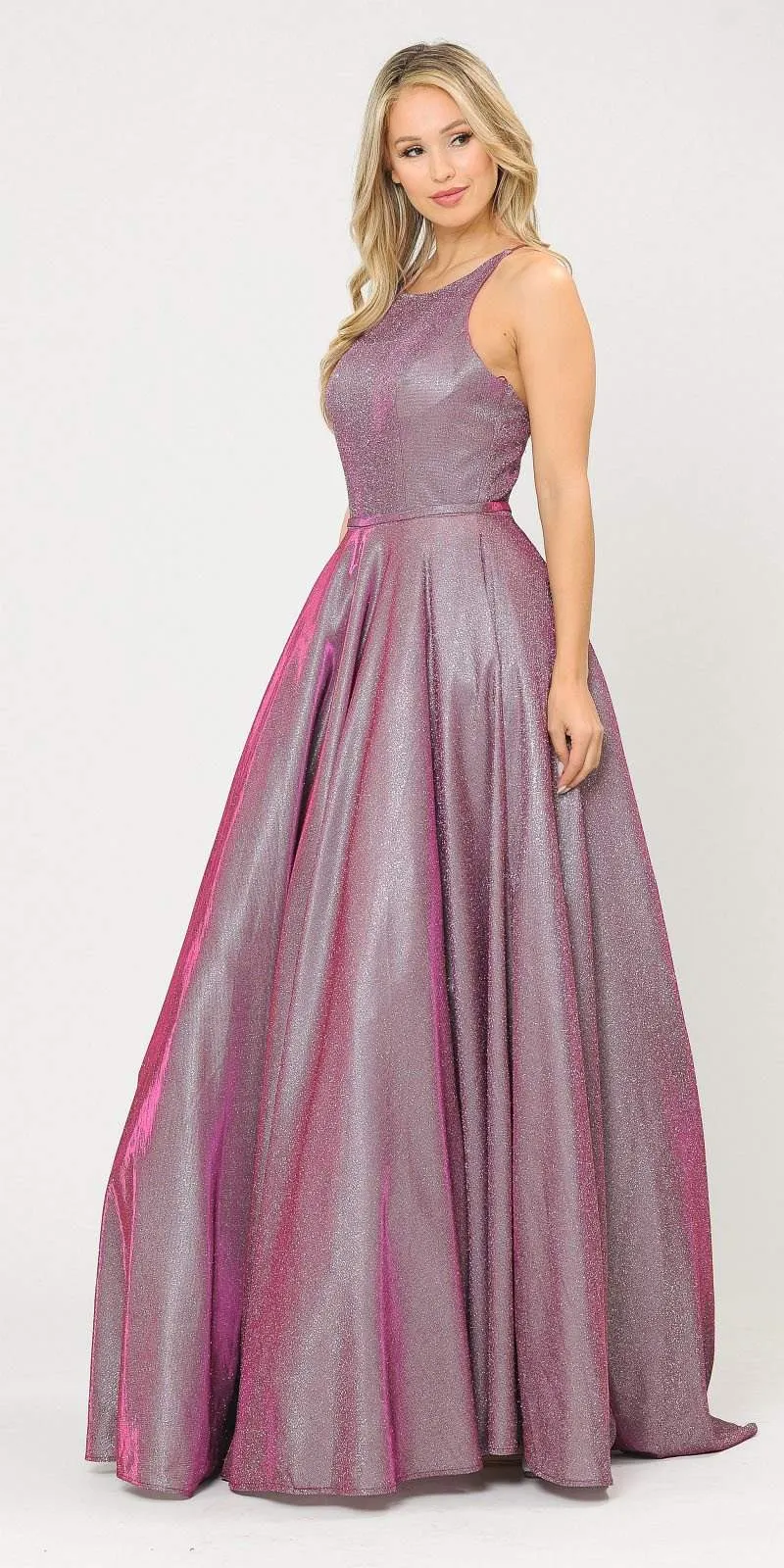 Poly USA 8436 Long Glitter Prom Dress Criss-Cross Back