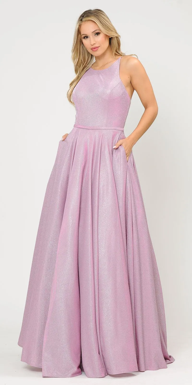 Poly USA 8436 Long Glitter Prom Dress Criss-Cross Back