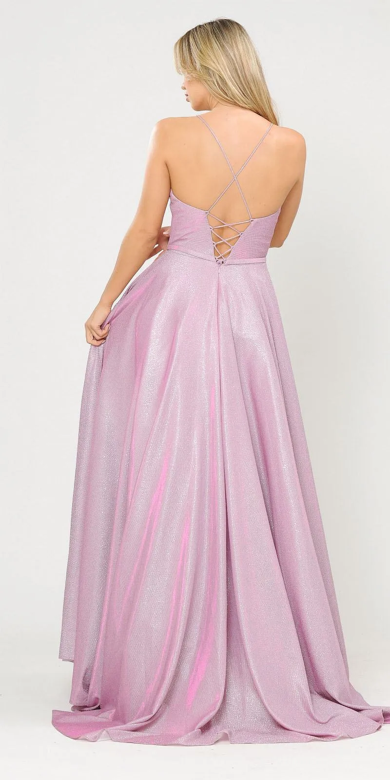 Poly USA 8436 Long Glitter Prom Dress Criss-Cross Back