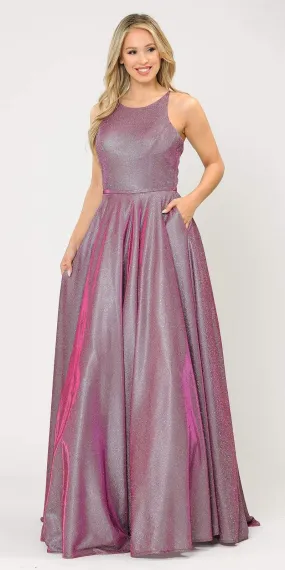 Poly USA 8436 Long Glitter Prom Dress Criss-Cross Back