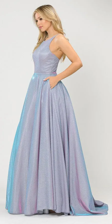 Poly USA 8436 Long Glitter Prom Dress Criss-Cross Back