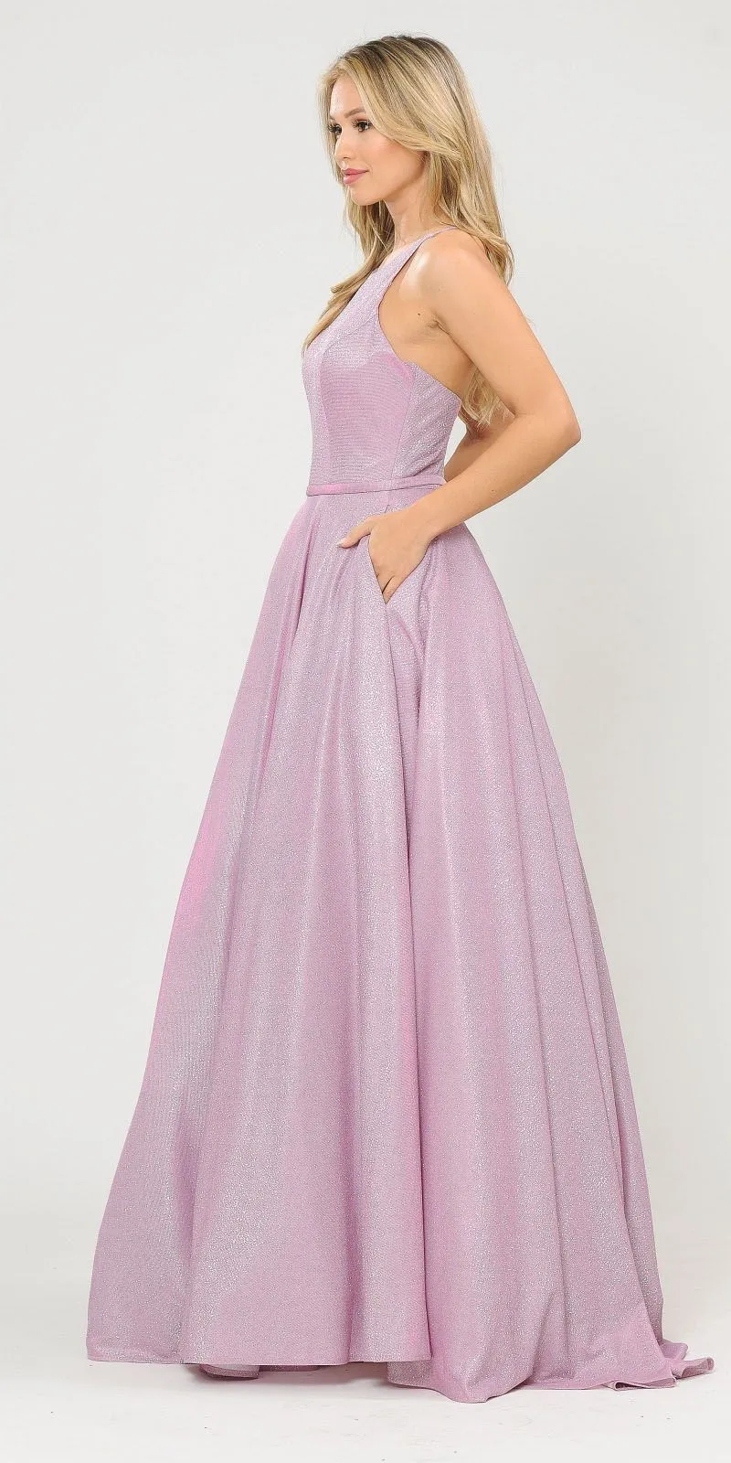 Poly USA 8436 Long Glitter Prom Dress Criss-Cross Back