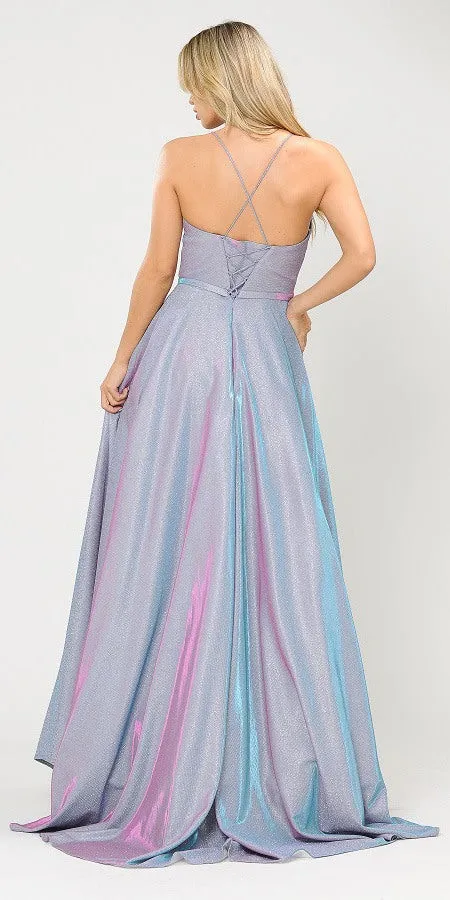 Poly USA 8436 Long Glitter Prom Dress Criss-Cross Back