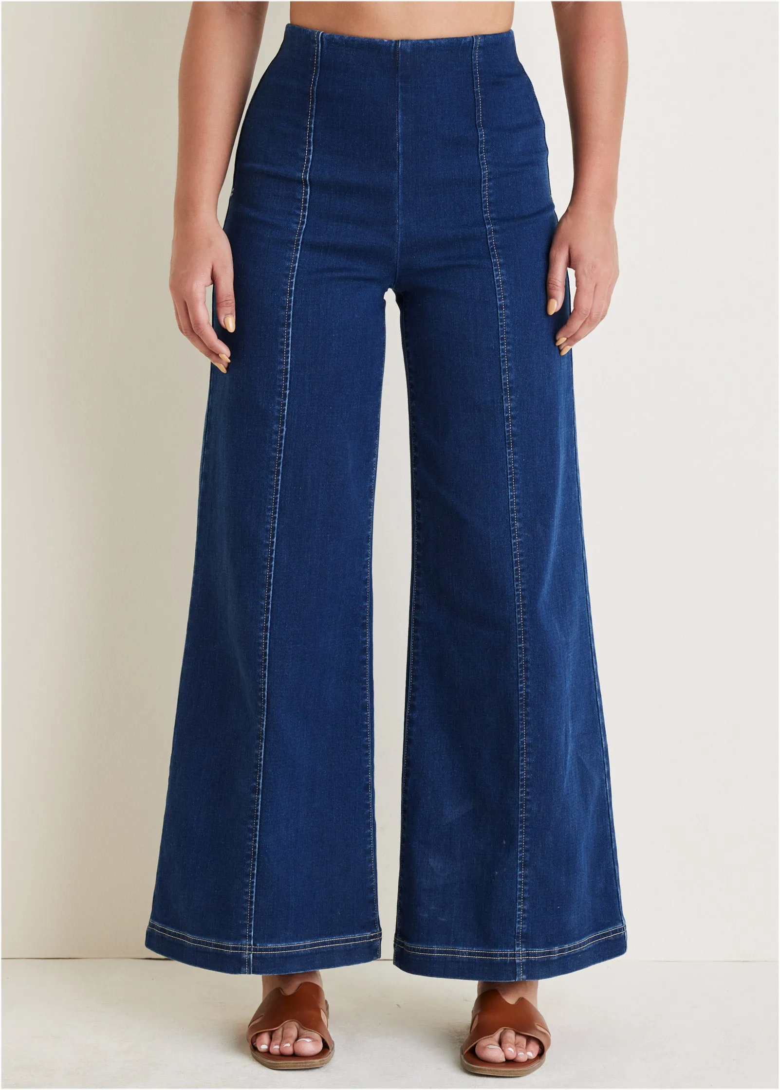 Pull On Wide Leg Jeans  - Dark Wash