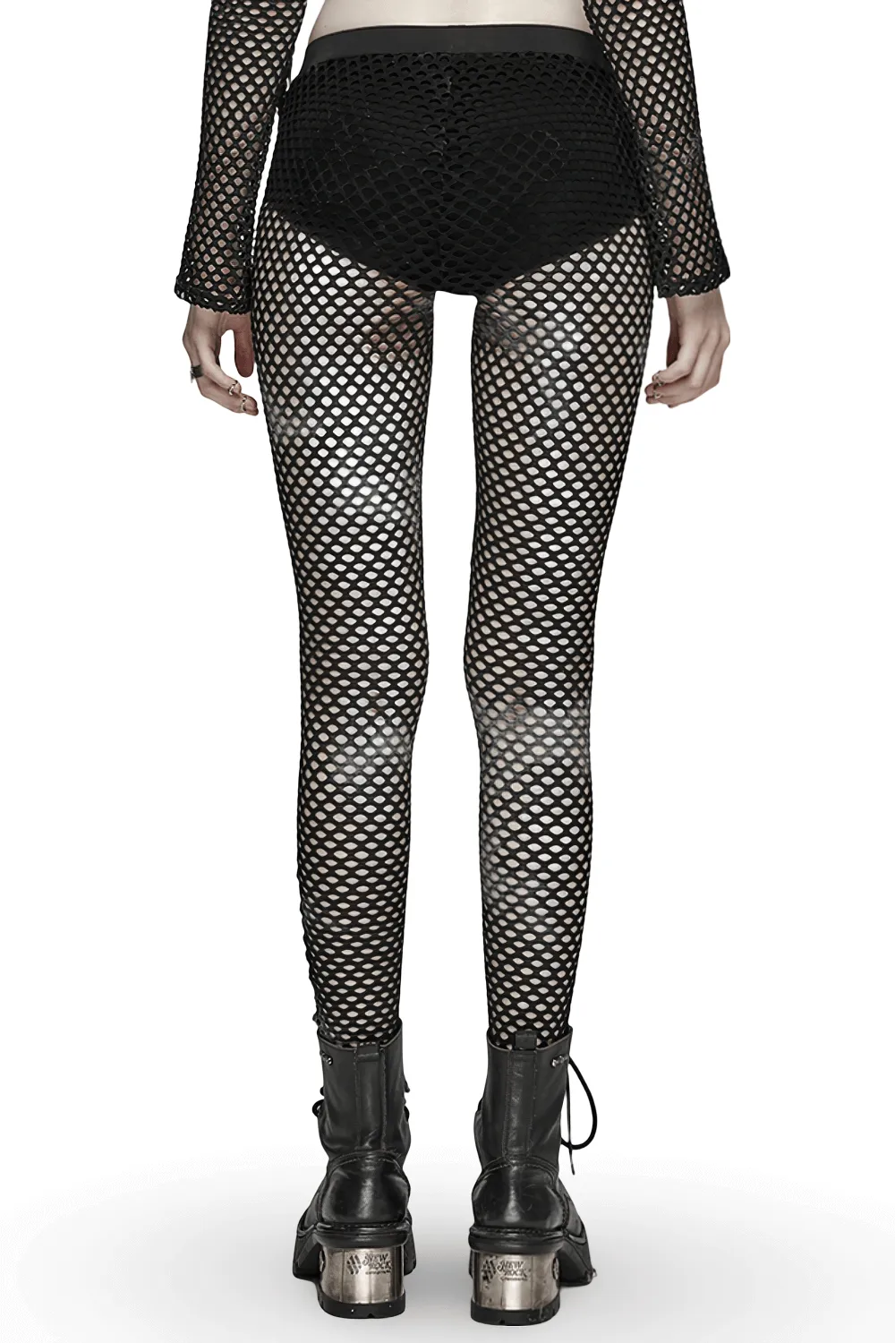Punk-inspired Women's Elastic Black Fishnet Leggings