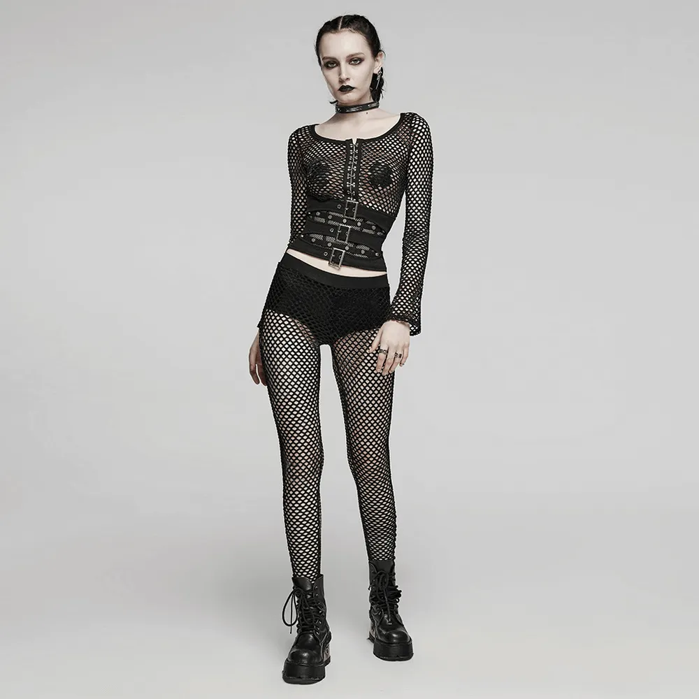 Punk-inspired Women's Elastic Black Fishnet Leggings
