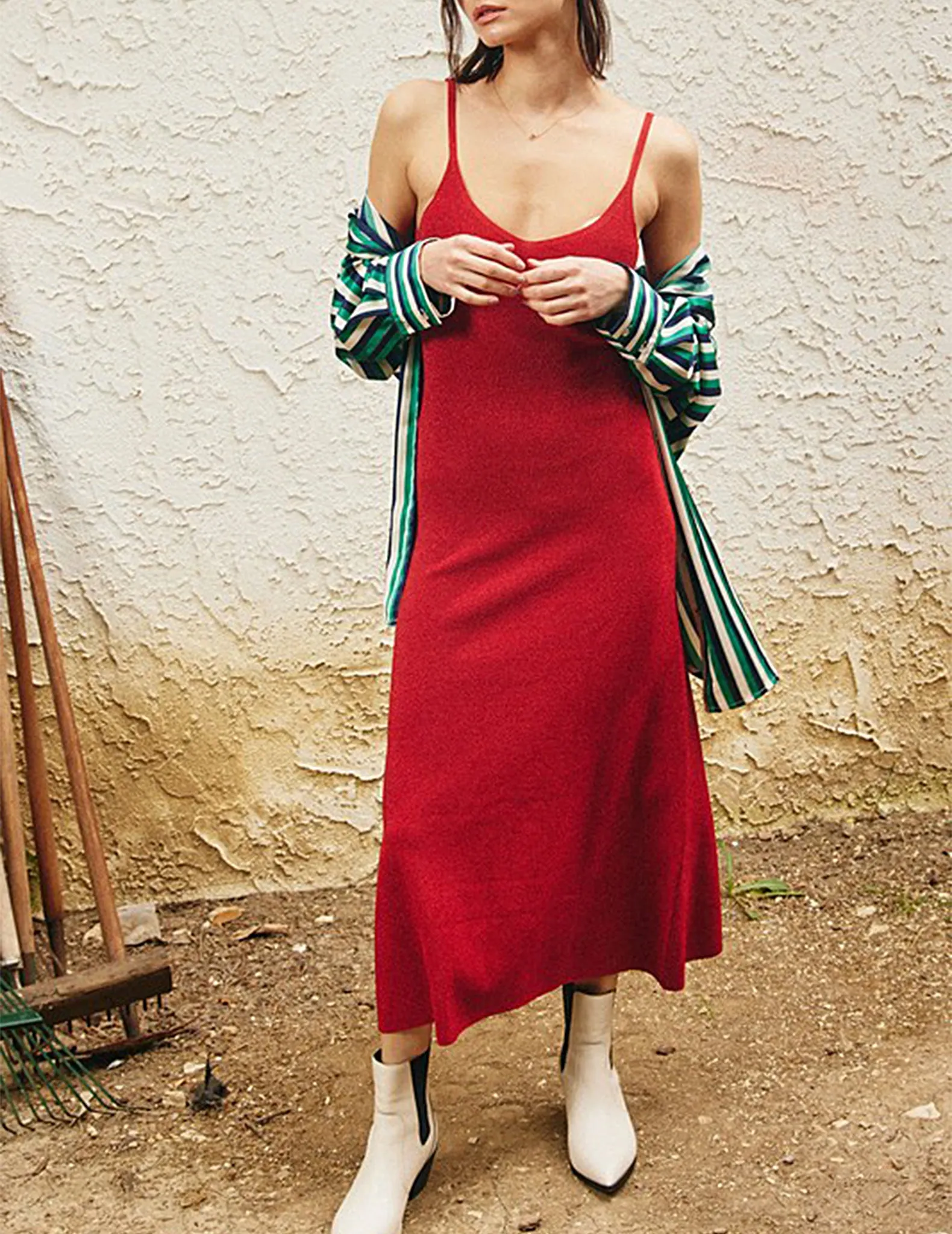 Rebecca Ruby Red Metallic Knit Dress