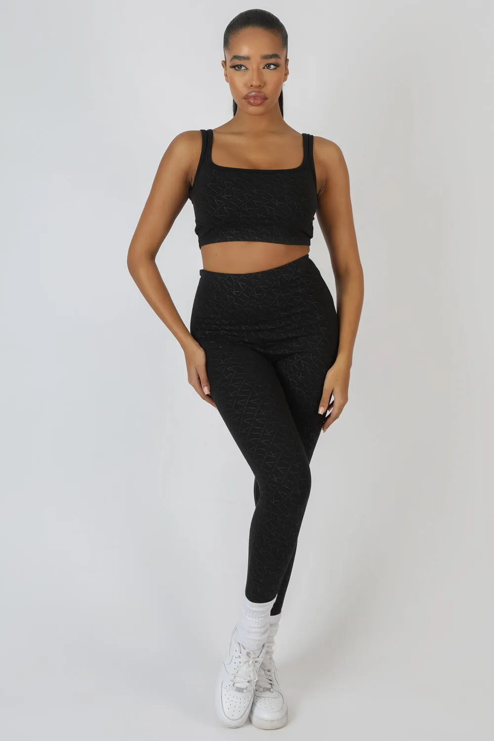 Repeat Print Leggings Black