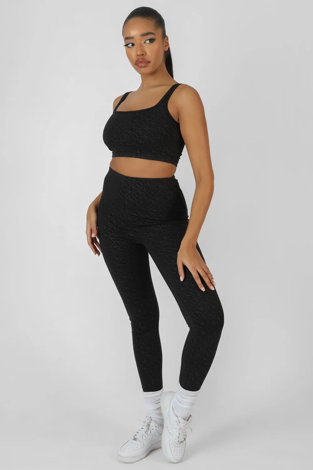 Repeat Print Leggings Black