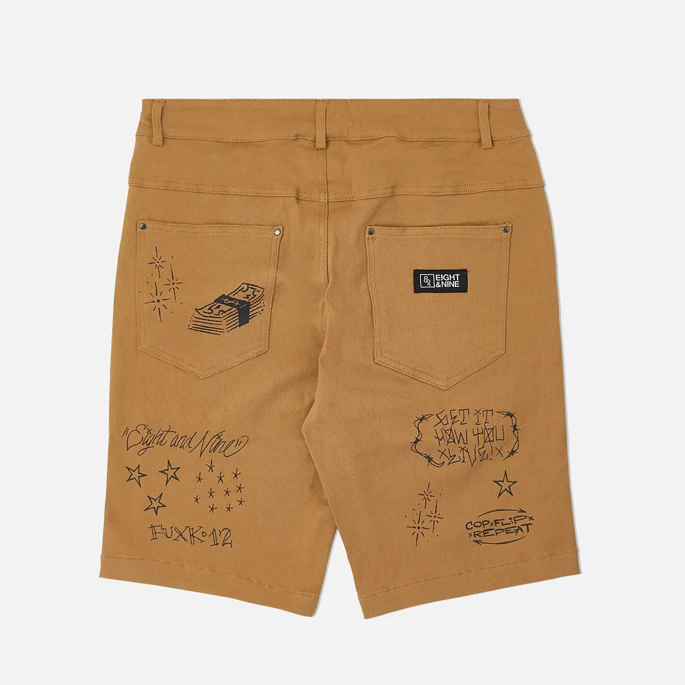 Scribblez Work Shorts Tan