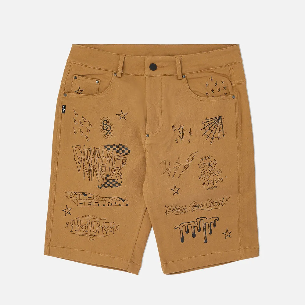 Scribblez Work Shorts Tan