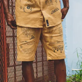 Scribblez Work Shorts Tan