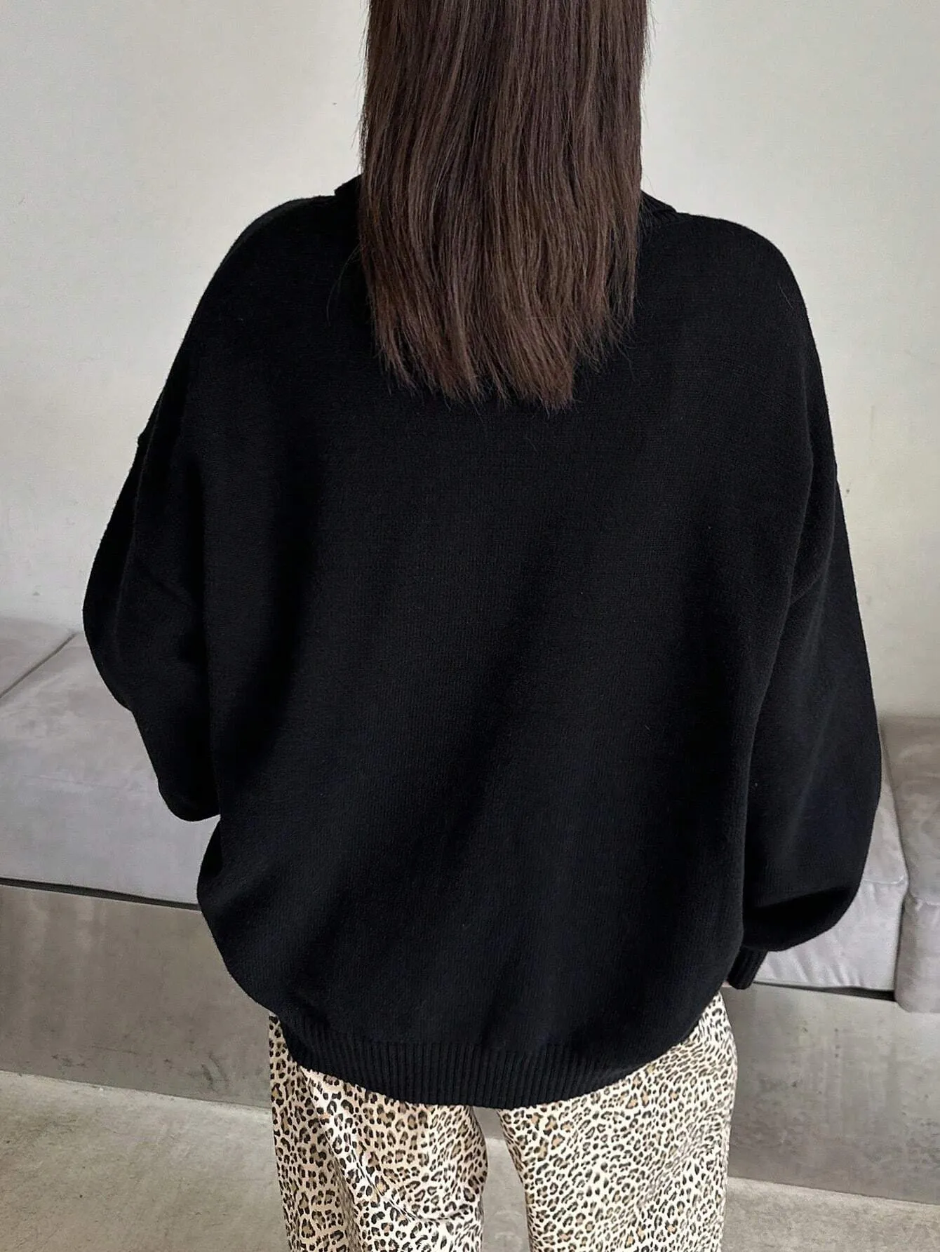 SHEIN DAZY Women's Fall Casual High Neck Loose Black Sweater