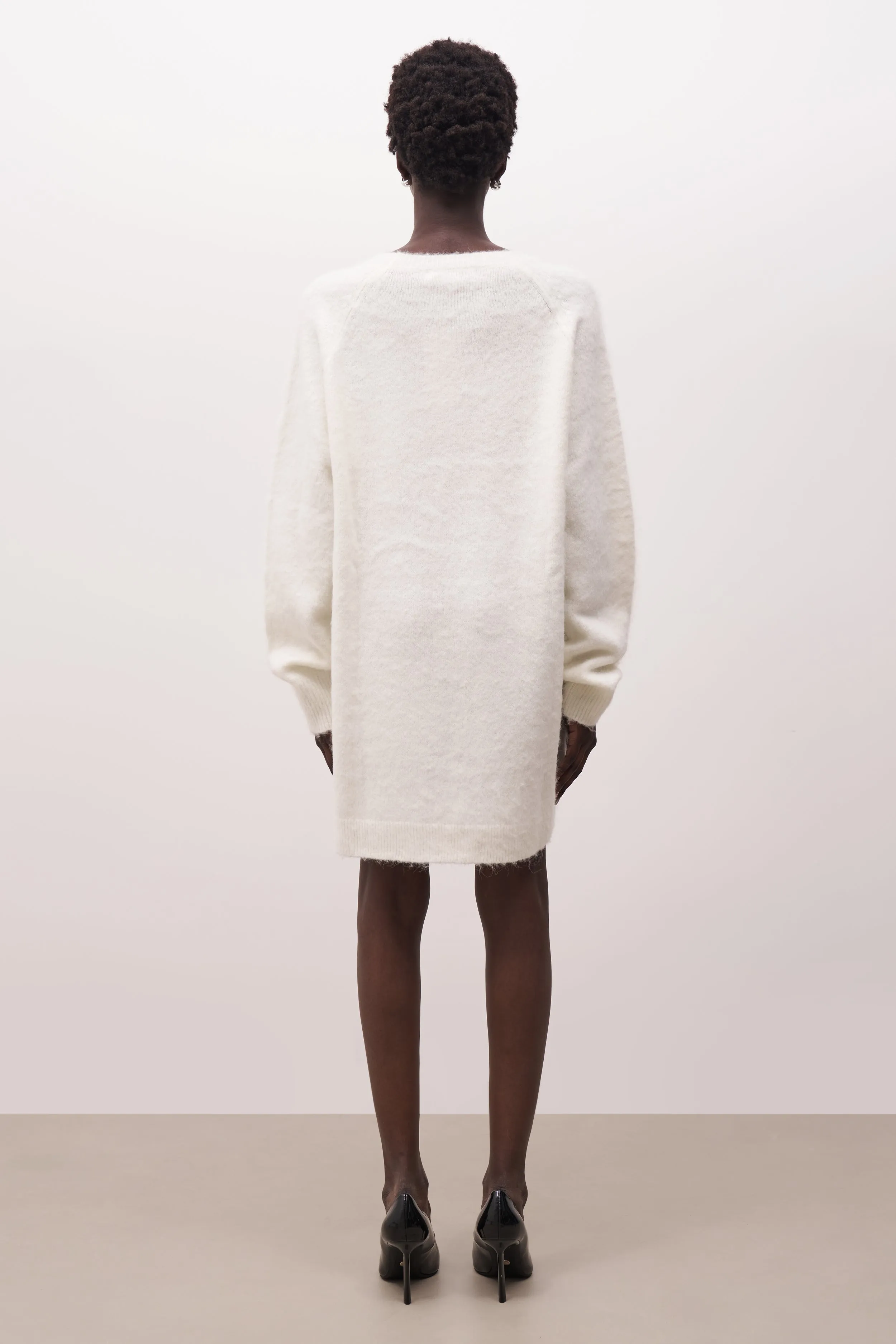 Soft Brushed Crew Neck Jumper Dress - Cream