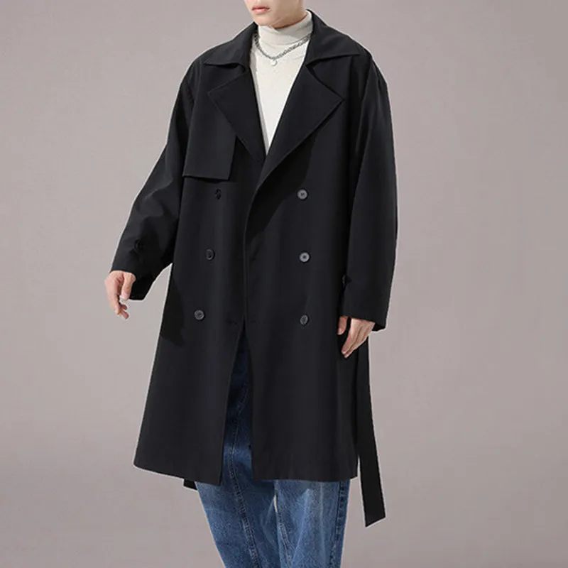 Solid Double-breasted Loose Trench Coat