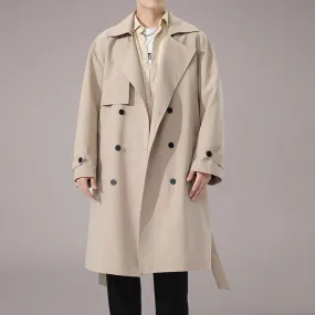 Solid Double-breasted Loose Trench Coat