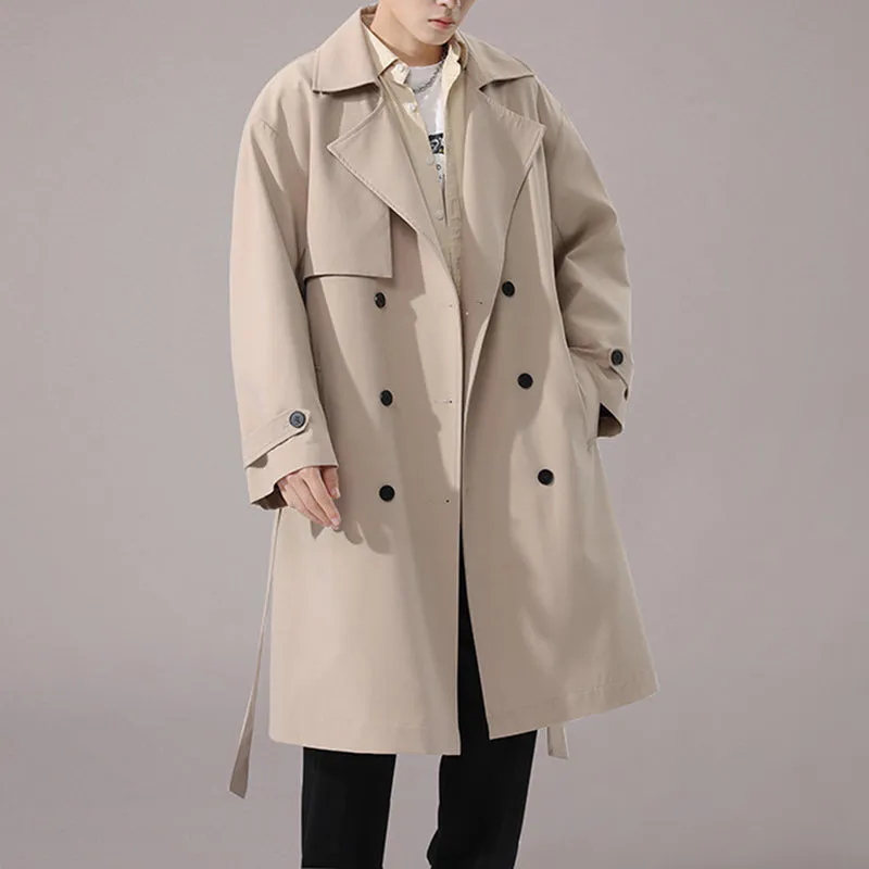 Solid Double-breasted Loose Trench Coat