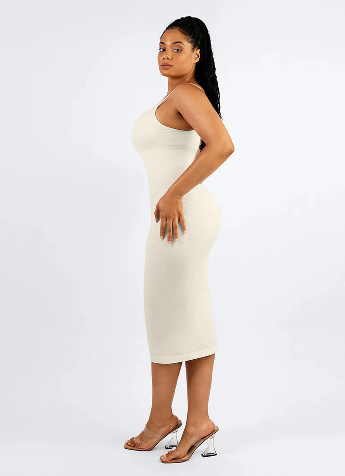 Sooslick Dresses for Women 2024 Tummy Control Shapewear I Midi Sleeveless Dress with Adjustable Straps tummy control dress Womenswear Underwear Lady Compression