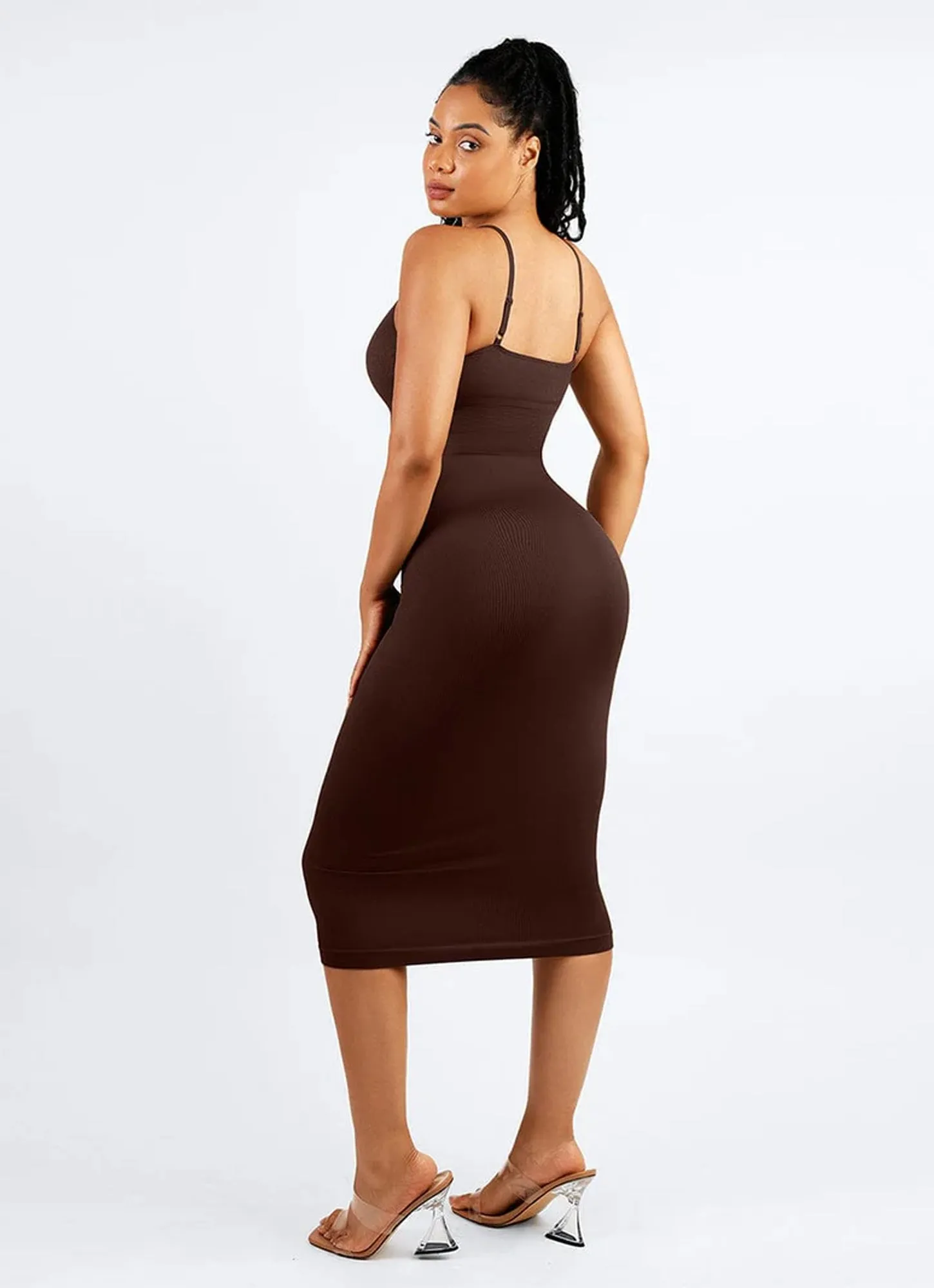 Sooslick Dresses for Women 2024 Tummy Control Shapewear I Midi Sleeveless Dress with Adjustable Straps tummy control dress Womenswear Underwear Lady Compression