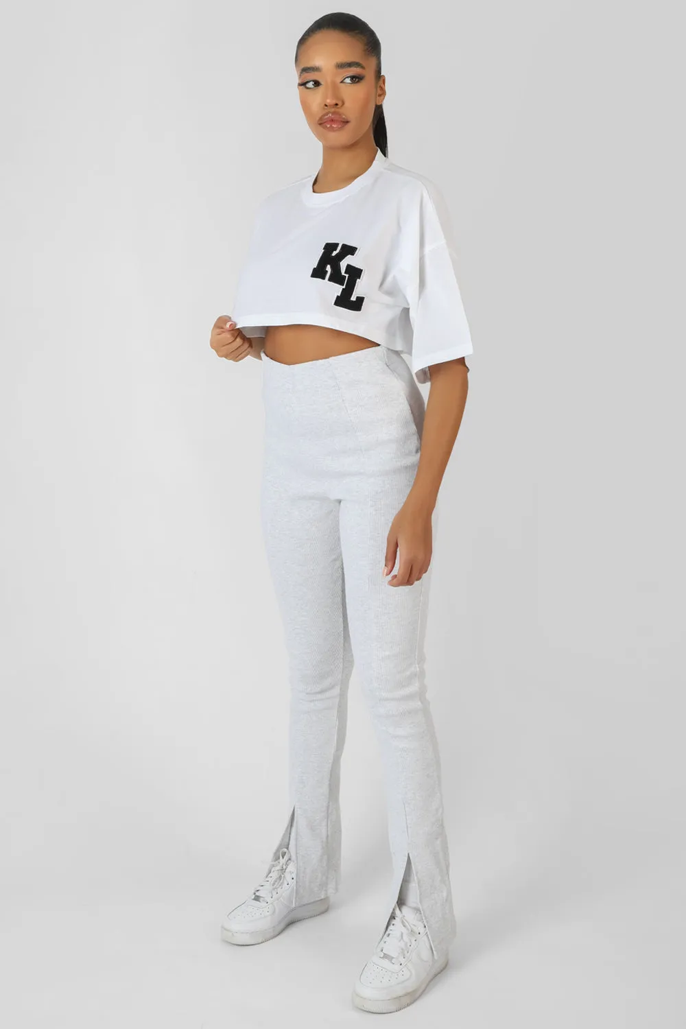 Split Front Straight Legging Oatmeal Marl